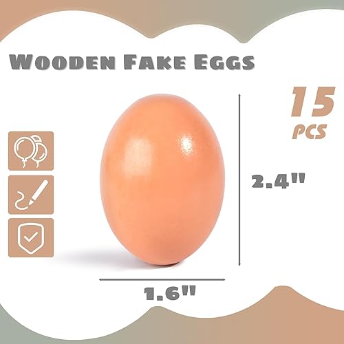 Miniatura 2 de POPLAY 15 huevos falsos de madera, huevos de gallina de madera, huevos sintéticos, pintura de huevos de Pascua para manualidades, gallinas, huevos,