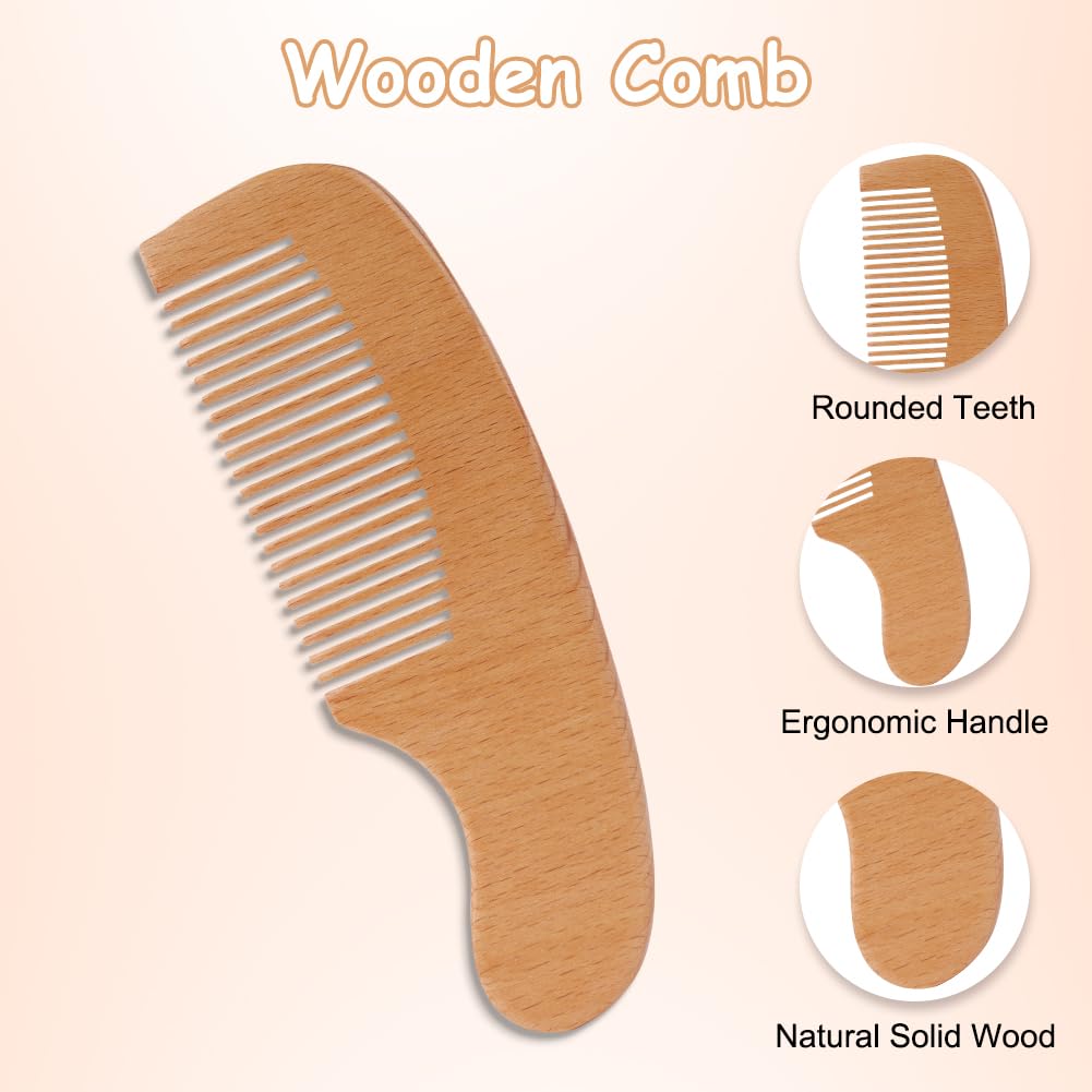 Beugo Baby Hair Brush, 3PCS Baby Hair Brushes and Comb Set, Wooden Goat Bristles Brush, Comb and Toddler Silicone Brushs - Image 4