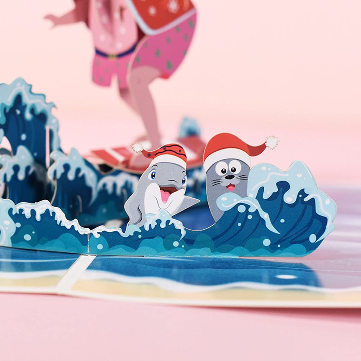 RAN 3D Weihnachten Grußkarten mit Umschlag,5 Pack Santa Claus Surfen Pop Up Weihnachtskarte Urlaub Geschenk