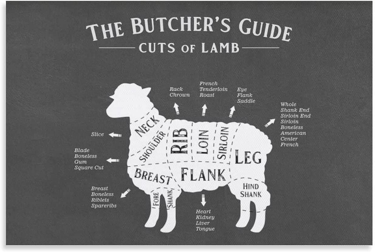 FWJZDSP The Butcher's Guide Metal Signs Wall Decor Cuts Of Lamb Graphic Posters Home Kitchen Literacy Retro Plaques Farmhouse Dining Room 8x12 Inches