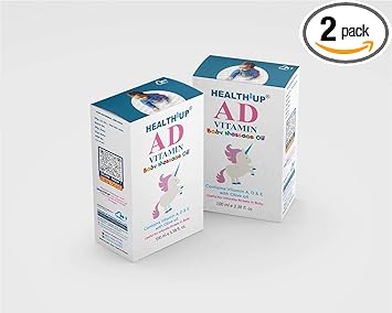 Health Up AD Vitamin Baby Oil - Ayurvedic Baby Massage Oil with the goodness of sesame - 100% safe & non sticky - 100mL - Pack of 02