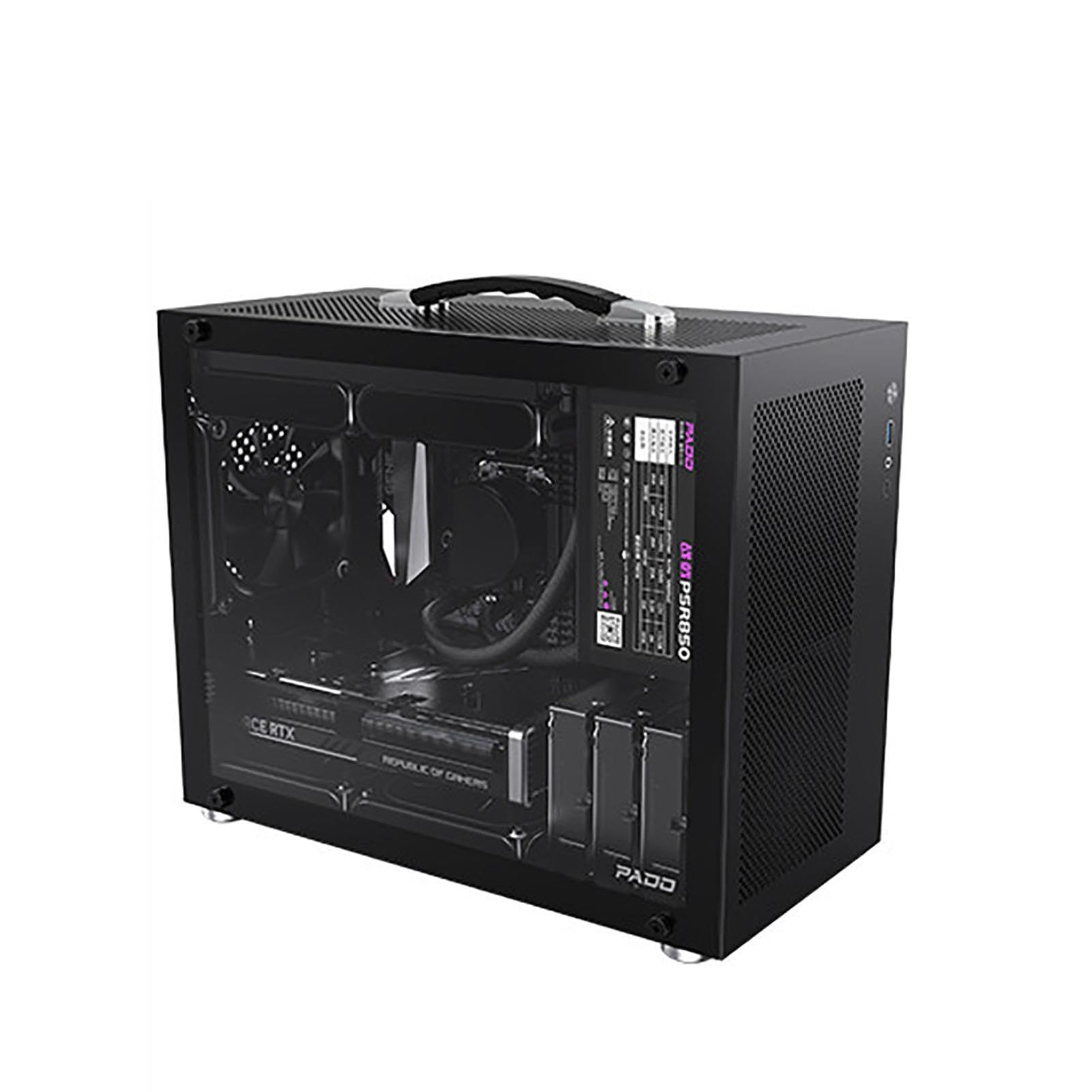 upim M-ATX-Gehäuse, Mid-Tower-Desktop-Computer-Gaming-Gehäuse, USB 3.0/Typ-C-Anschlüsse, Gehärtete Glasscheibe, Unterstützt Wasserkühlung, Leicht Zu Bewegen(Black)
