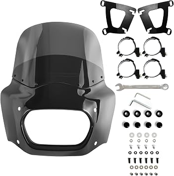 FATECIM Motorcycle Headlight Fairing Cover with 11" Smoke Windshield Windscreen & 48-58mm Mounting Kits For Harley Softail Fat Bob FXFB FXFBS 2018 2019 2020 2021 2022