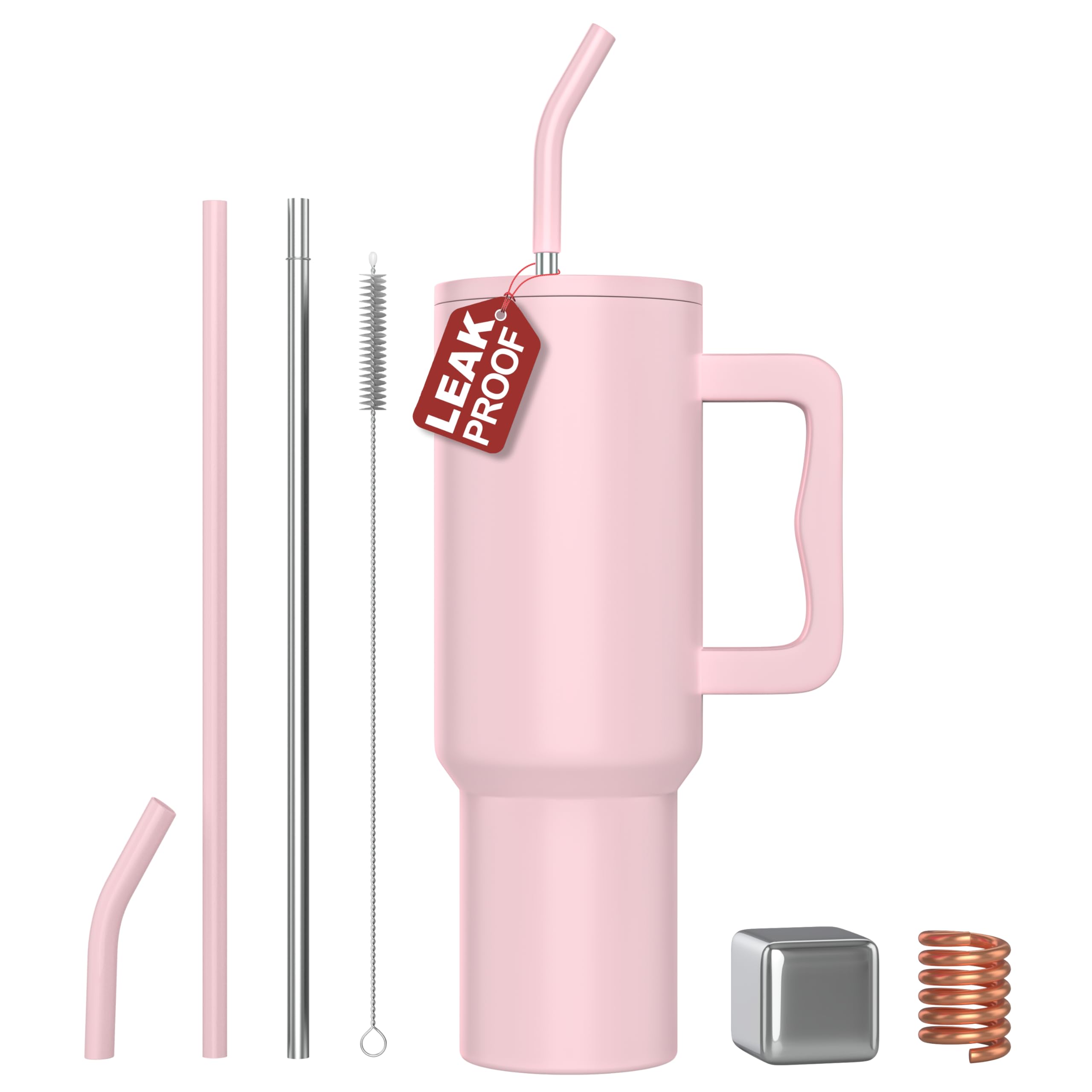 Tumbler, Fiery Red, Tumbler with Inbuilt Straw, Sipper, with Lid Leak Proof, 1 Metal Ice Cube & 1 Copper Spring (Tamba), Mug Travel, 1.2L