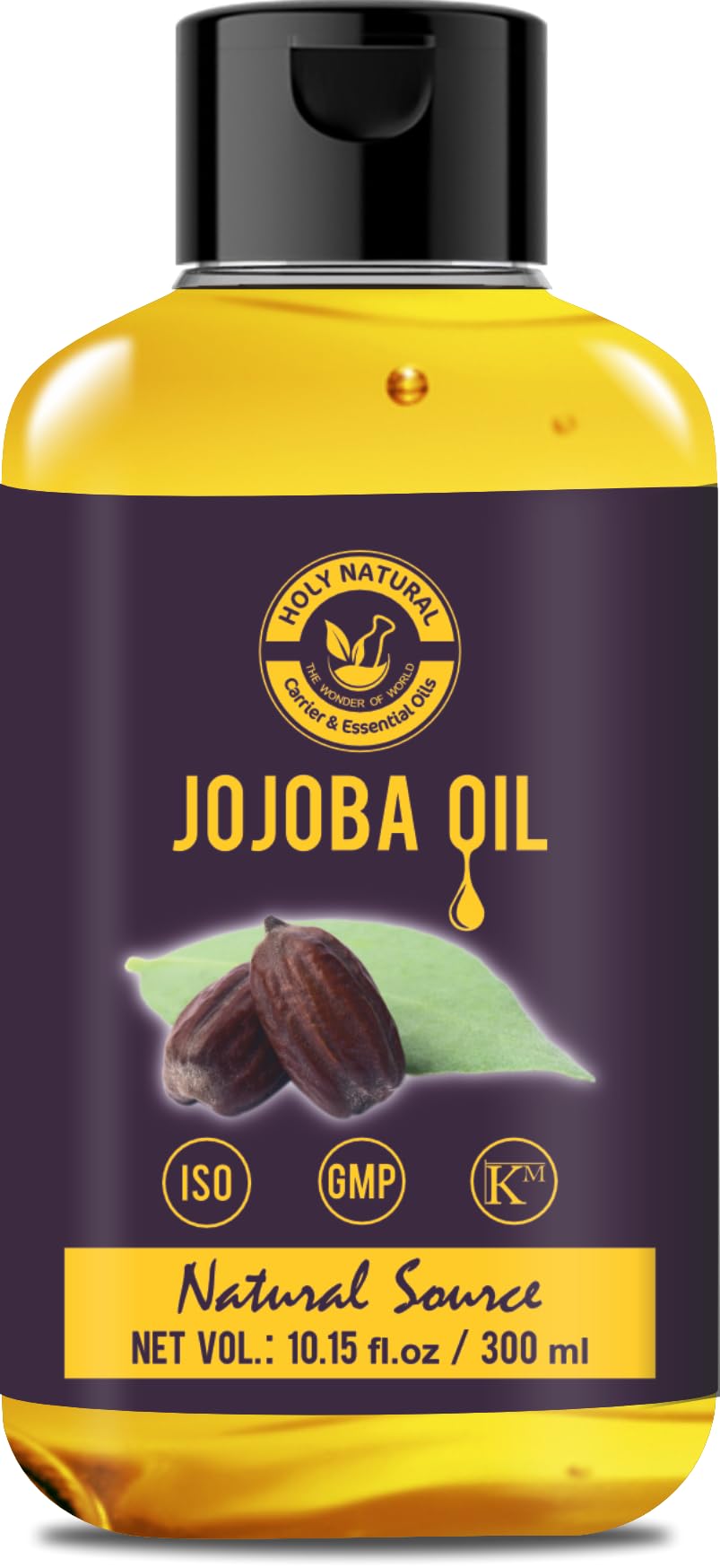 Holy Natural Jojoba Seed Oil (300 ml) | Extra Virgin Cold-Pressed | No GMO, Rich in nutrients like Vitamin E & B | Moisturize dry skin & hair