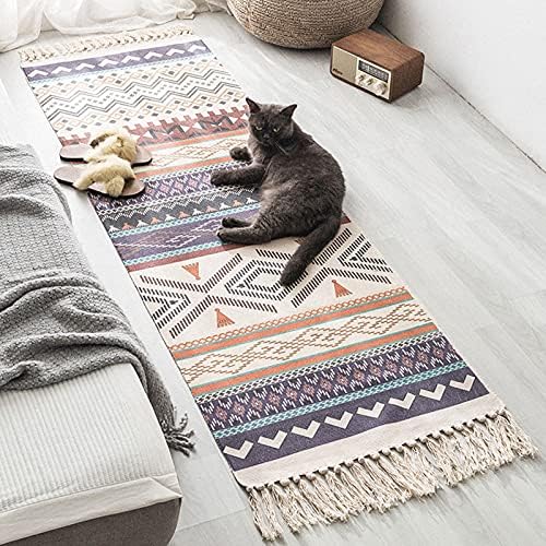 ELASAD Purple Area Rug 2'x6' with Tassel, Woven Boho Bathroom Rugs Decorative Porch, Machine Washable Runner Rugs for Hallway Doorway Bedroom Living Room Laundry