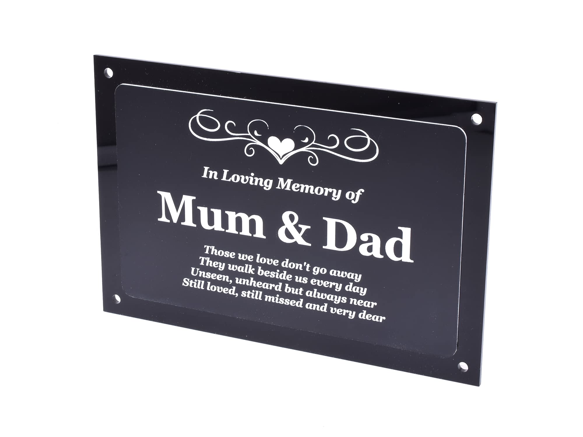 OriginDesigned Beautifully Engraved Mum & Dad Memorial Plaque - Indoor and Outdoor Use (Black & White)