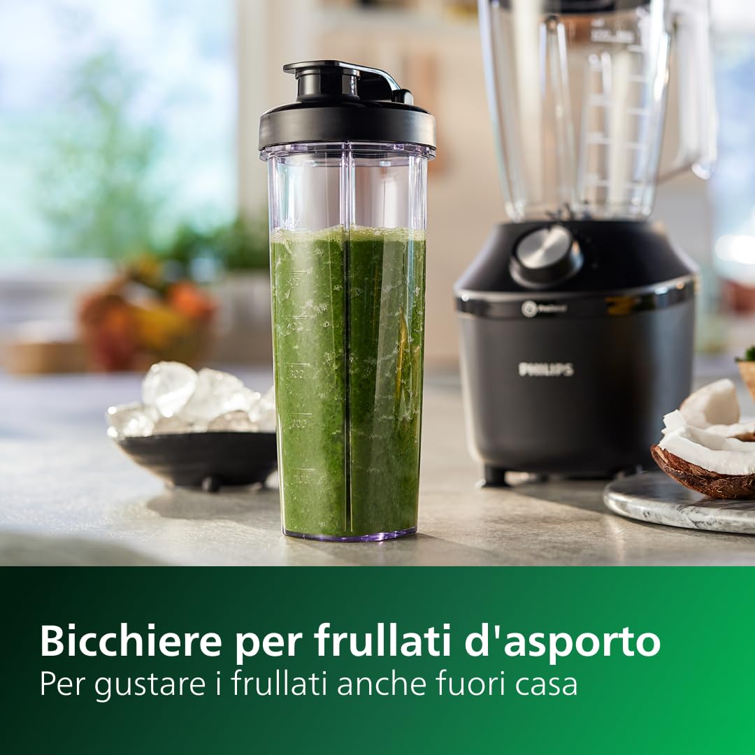 Philips Frullatore Con Base, 450 Watt, Tecnologia Problend, 1,9 Litri Serbatoio In Plastica, Incl. Bottiglia Per Bere, Nero (HR2041/41)