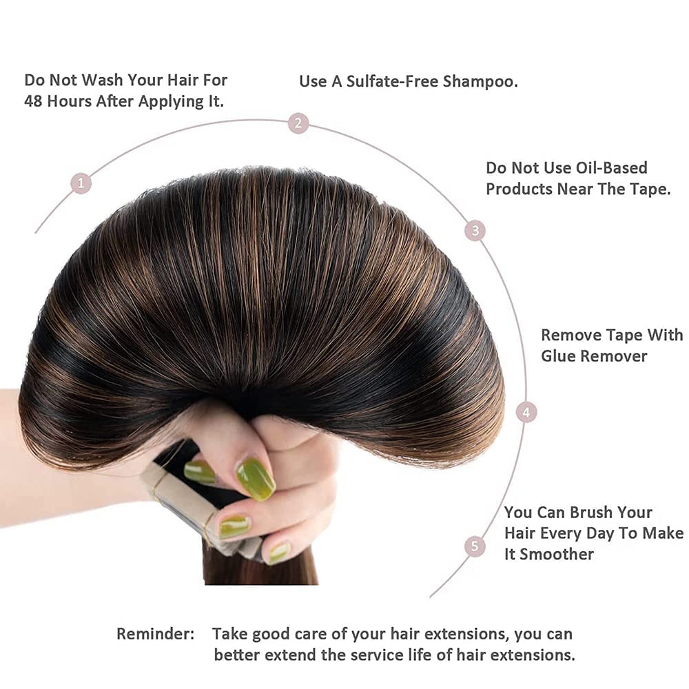 Hotlulana Extension Capelli Veri Biadesivo Nero Naturale Con Castano(#1B/1B/6) Extension Capelli Veri 24Pollici 40pcs 60cm 100g Extension Biadesive Capelli Veri Invisible Skin Weft Tape in Extensions