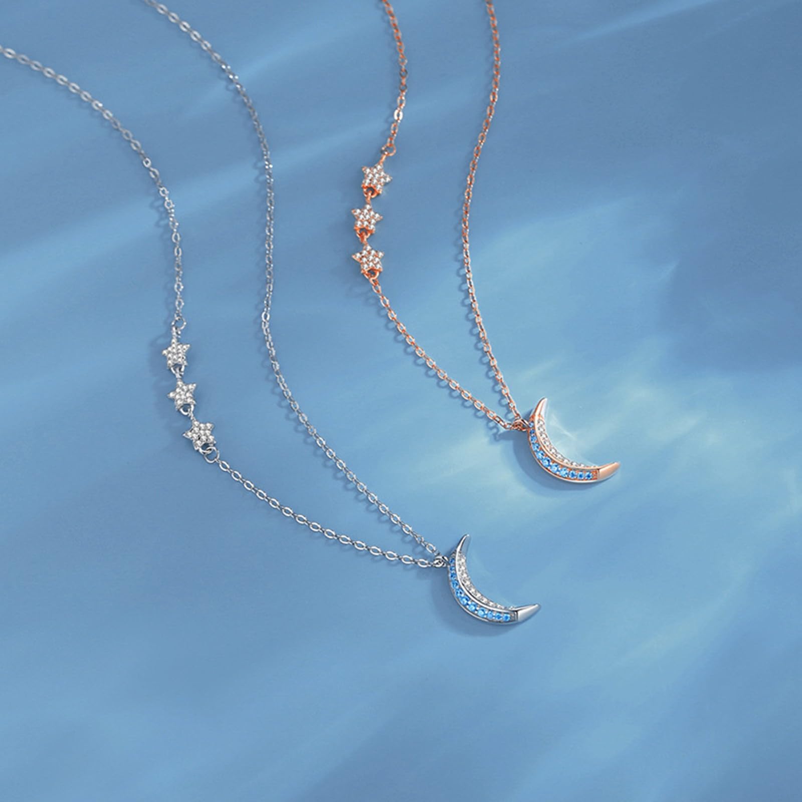 Collar de moissanita para mujer, collar de estrella de moissanita de oro blanco de 9K/14K/18K con colgante de luna, longitud: 40+5cm
