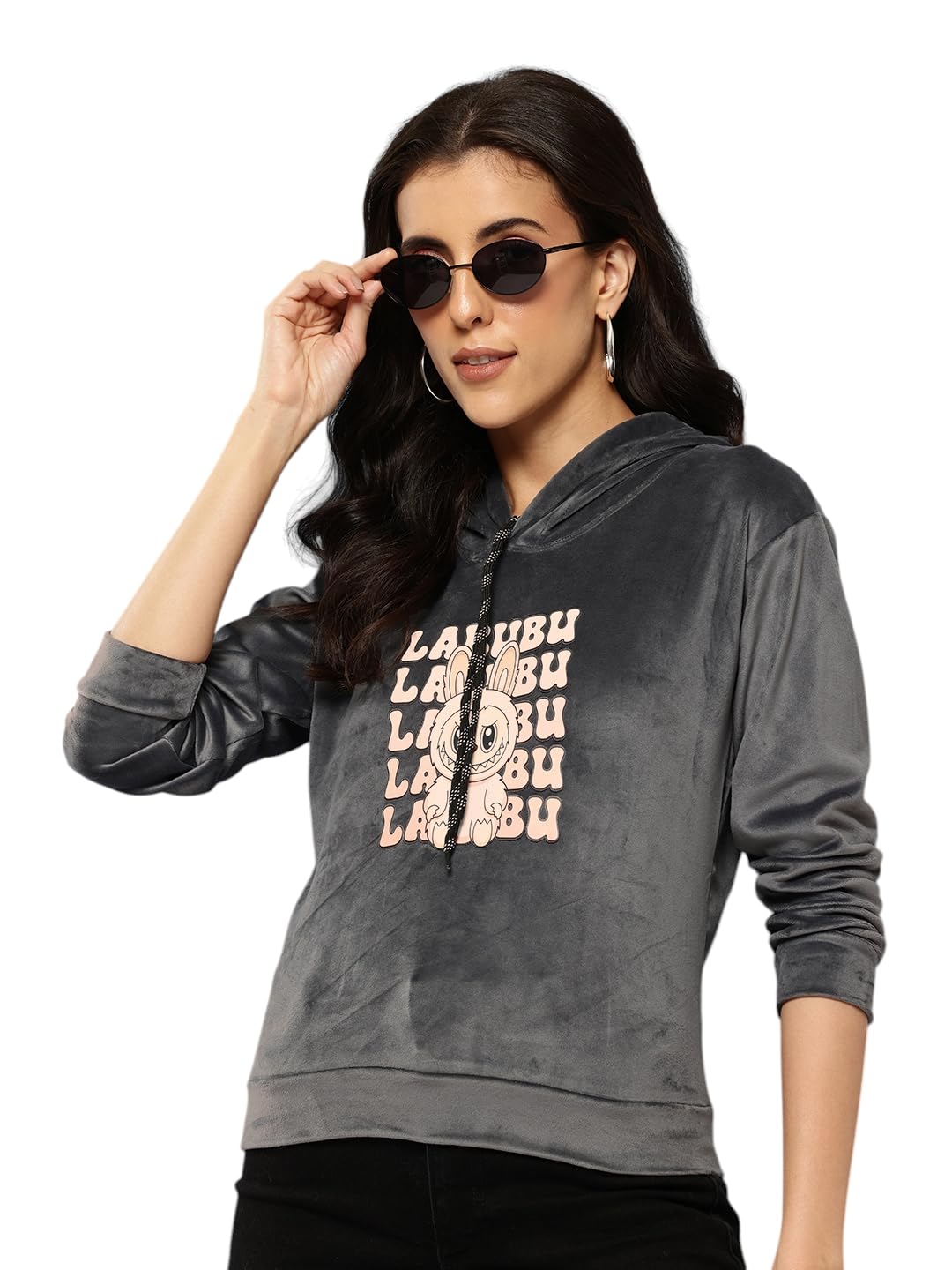 aarika Womens Winter Wear Black Colour Cartoon Print Velvet Hoodie-picture-18