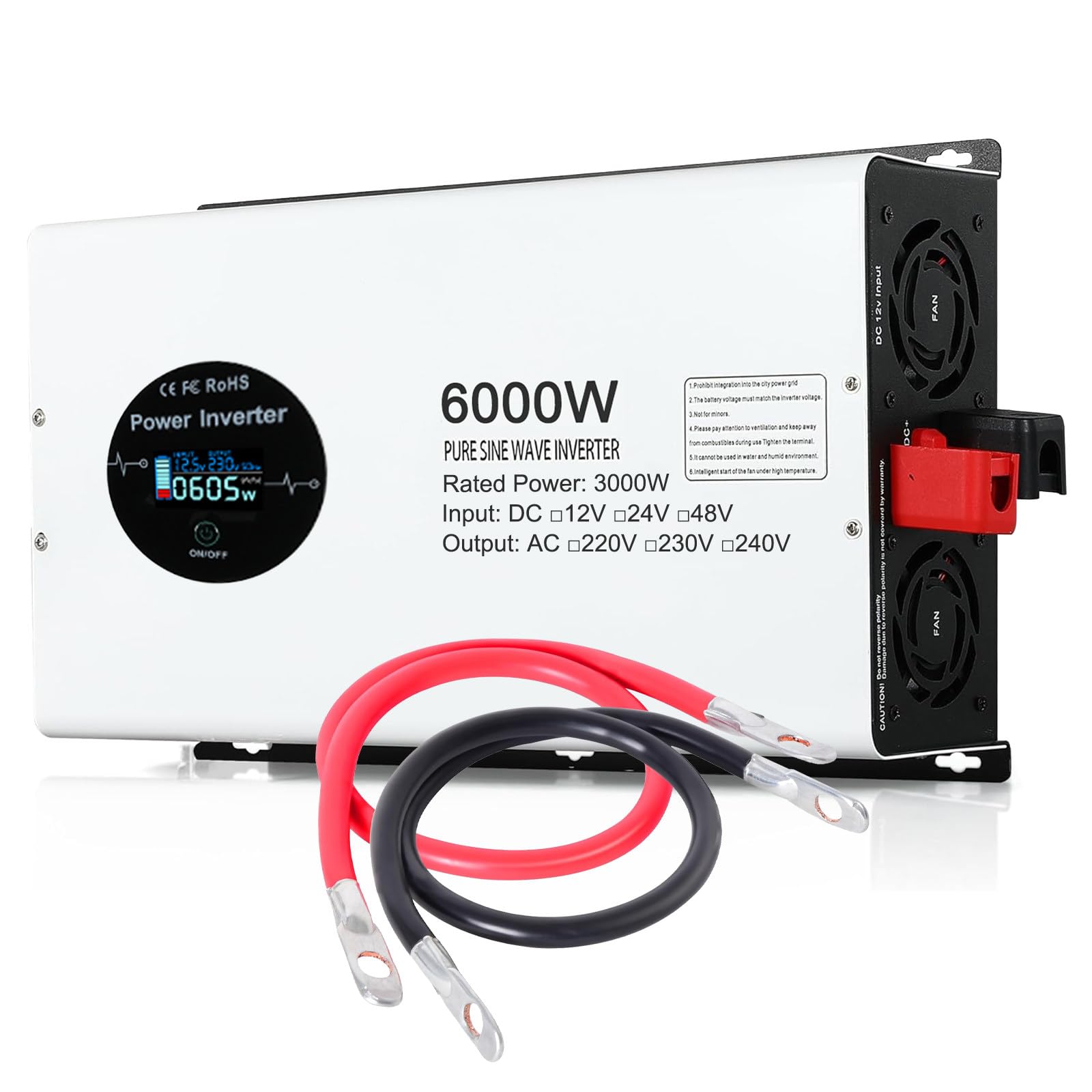 Moc szczytowa 6000 W/moc znamionowa 3000 W Inwerter z bezprzewodowym pilotem, czysty sinusoidalny inwerter mocy, przetwornik DC na AC,12V to 230V