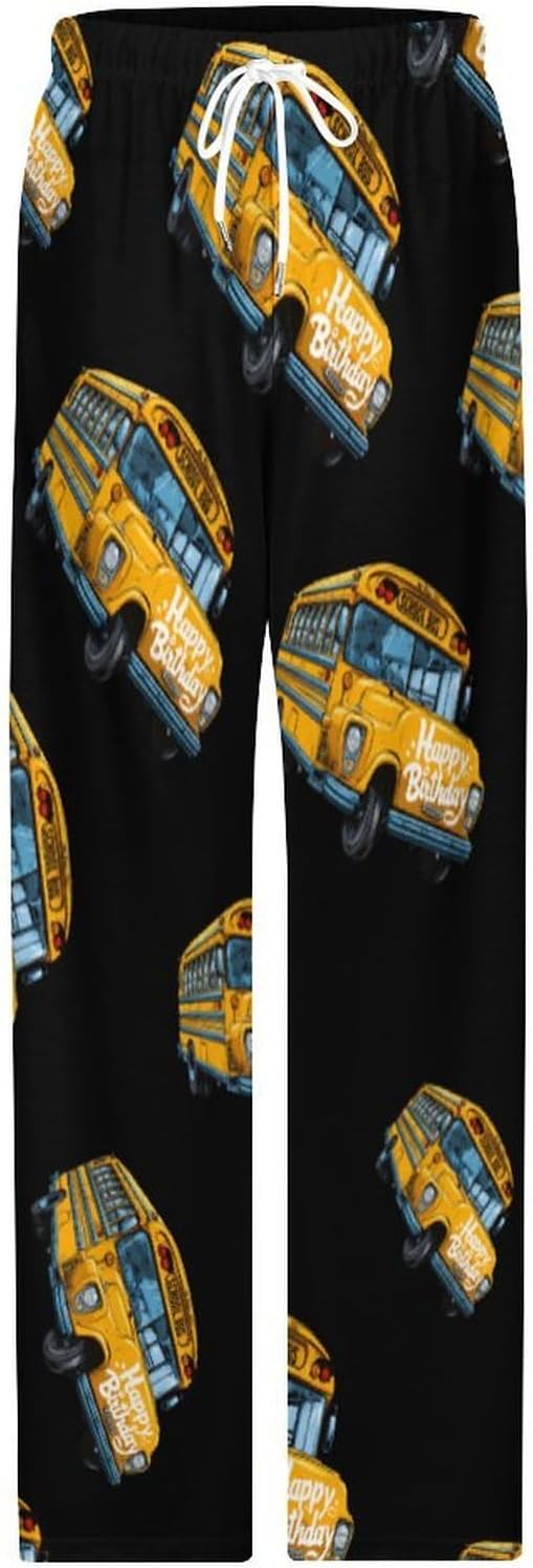 School Bus Happy Birthday Lounge Pajama Pants for Men Print Loungewear Bottoms Sleepwear Pj Sleep Pant 5X-Large