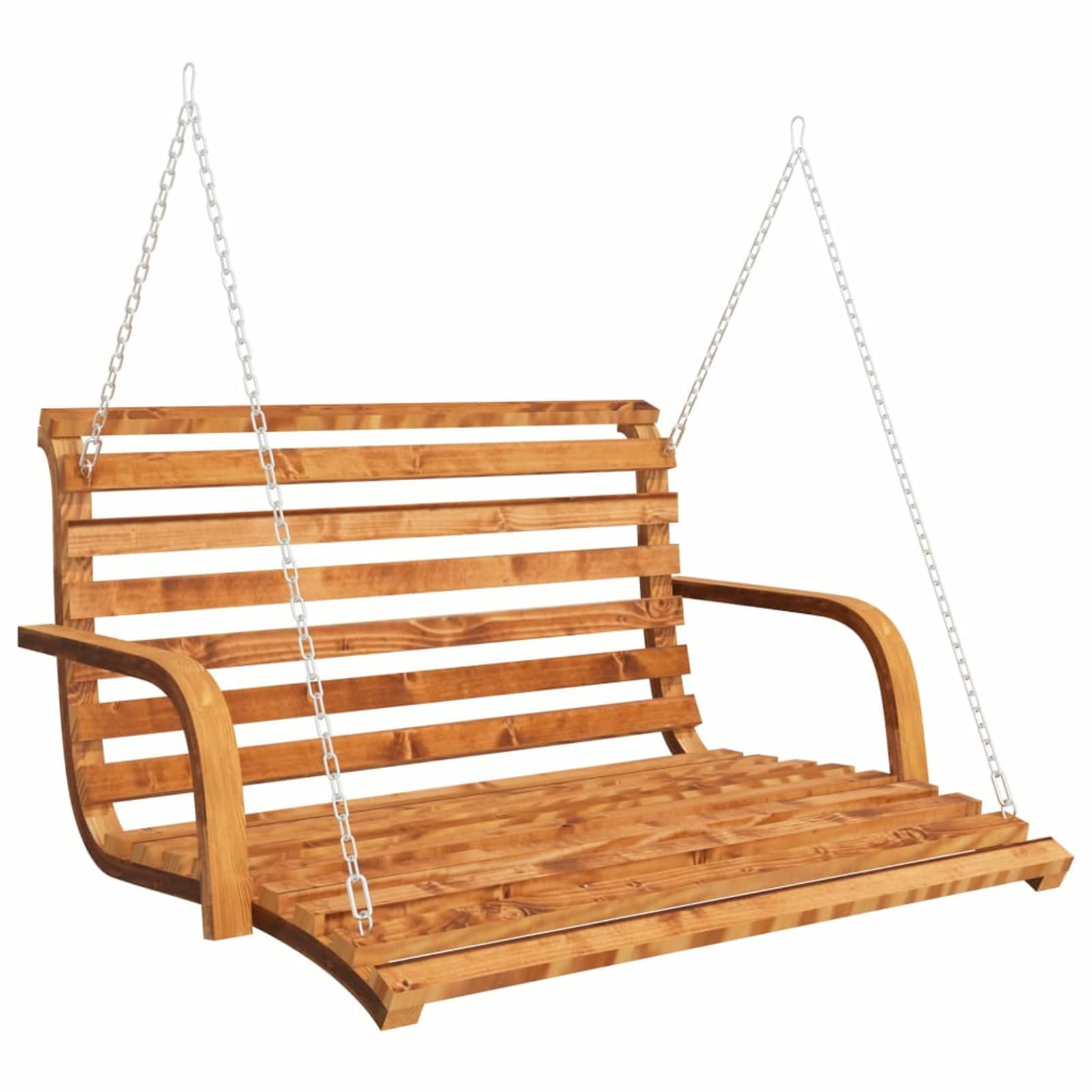 LAPOOH Banco Columpio Madera Curvada con Acabado de Teca, Columpio Jardin Exterior, Balancin Jardin Exterior, Muebles Jardin Exterior, Balancin Balcon, 126x92x63 cm