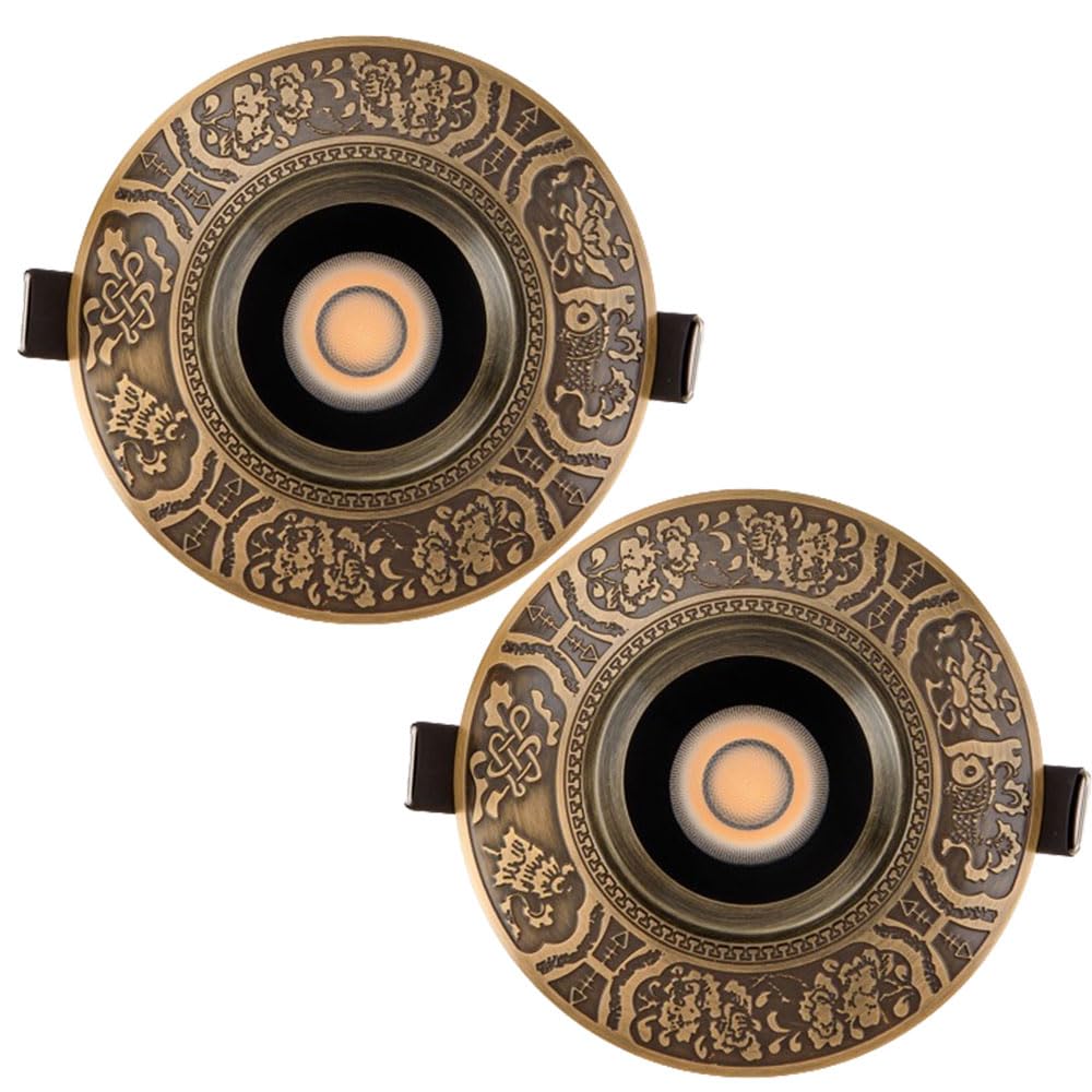 ASerZenith 2 Pack Chinese Style Brass Led Recessed Lighting, 3Cct Dimmable 3000K/4000K/6000K, 10W Led Recessed Downlight,Eyeball Retrofit Spotlight,Bronze