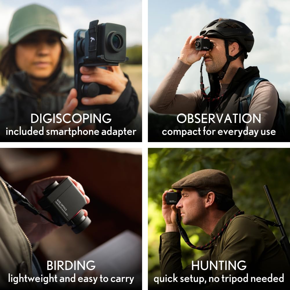 Kite Optics Stabi One, Bildstabilisiertes Taschenmonokular, ultrakompakt und leicht, 127,6 g, AAA-Batterie, wasserdicht IPX1, Vogelbeobachtung, Jagd und Outdoor-Aktivitäten