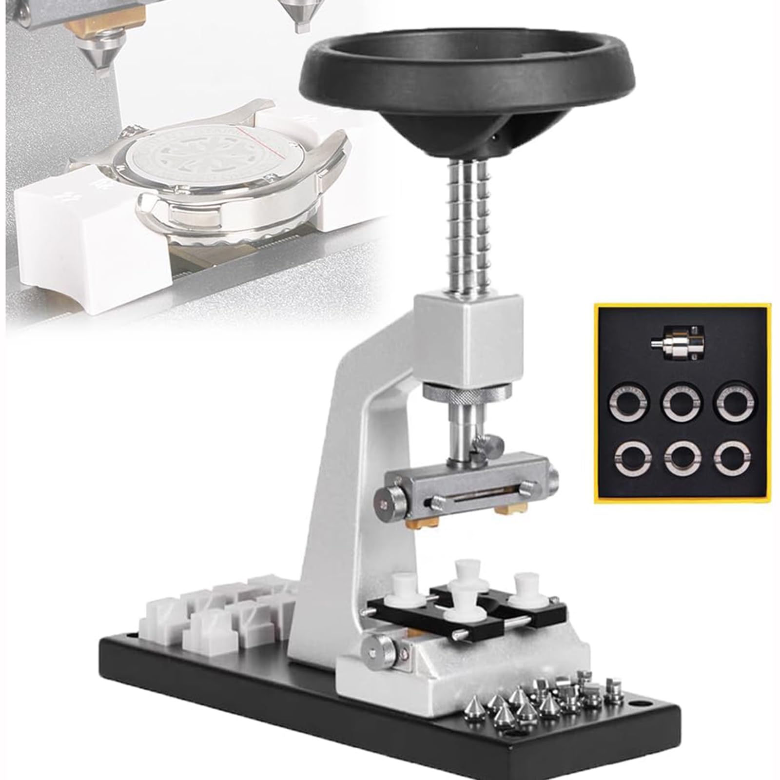 YXZQLOZ Watch Case Back Opener Tool Model 5700 Professional Benchtop Watch Repair Kit with 5 Molds, Max Opening Diameter 60mm, Essential Watch Repair Parts.