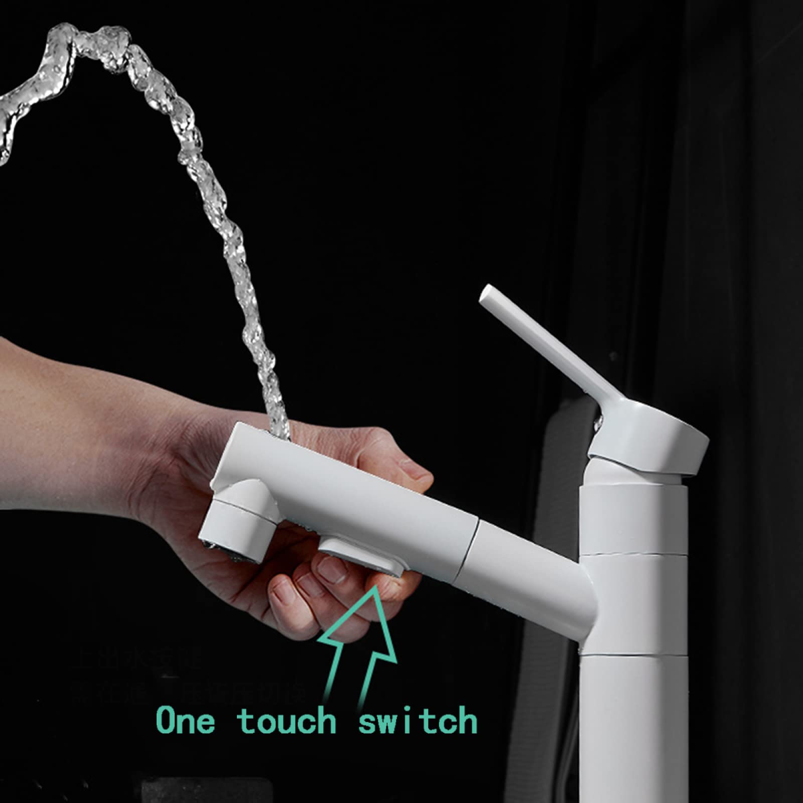 Rubinetto Lavabo con Doccetta Estraibile, Rubinetto Bagno Lavabo Ottone, 3 Funzioni Miscelatore Lavabo, Rubinetti Monocomando Regolazione a Caldo e Freddo, bianco, alto