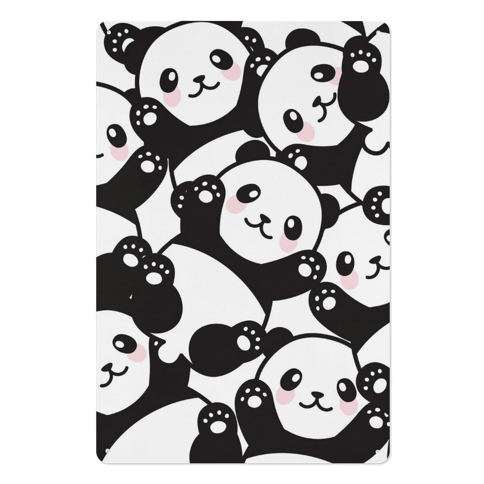 Panda Vertical Iron Tin Wall Sign 7.9x11.8 Inch Thickened Metal Plaque with Hanging Holes, Tough Iron Art Plate Ornament for Living Space Workplace Indoor Wall Decor Gift