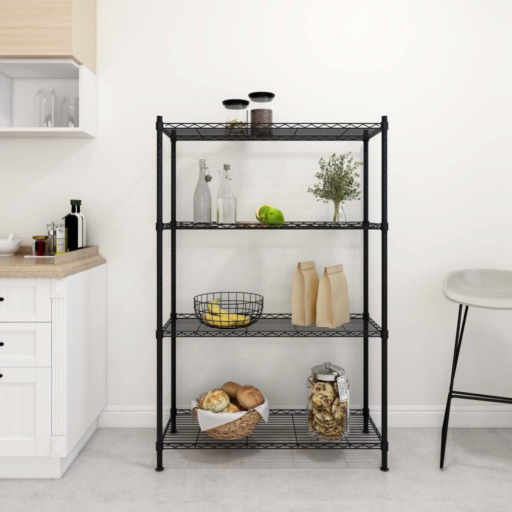 Hothingwell Półka do przechowywania z drutu, 4 poziomy, czarna, 90 x 35 x 137 cm, do kuchni, pralni, pod ziemią i łazienką, pojemność 200 kg