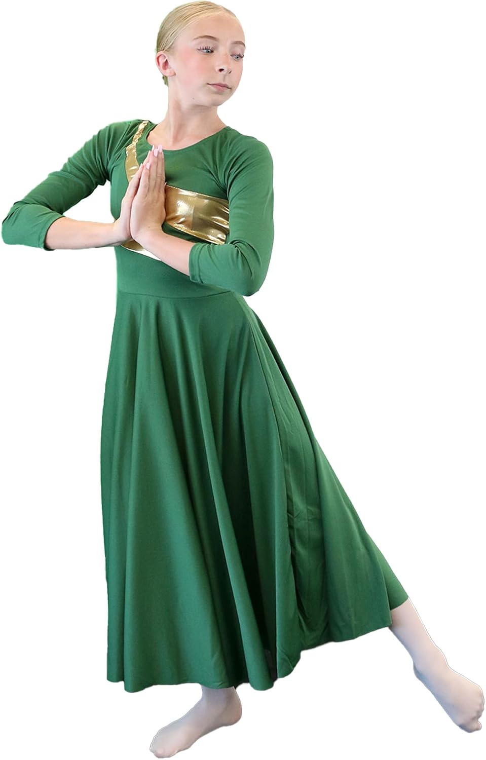 Danzcue Girls Metallic Worship Dance Dress, Metallic Bicolor Full Length Praise Dance Dress