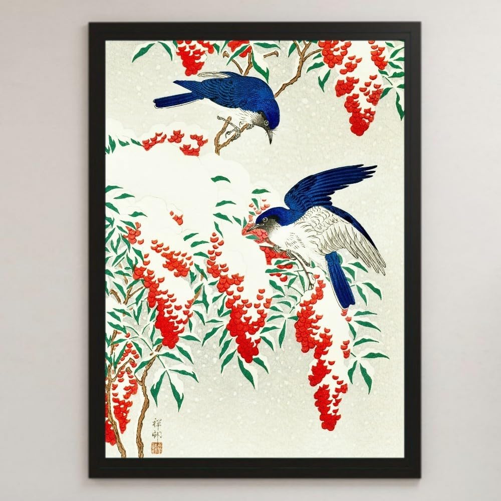 Amazon.co.jp: 小原古邨 南天の茂みに太蘭鳥 浮世絵 アート 沢