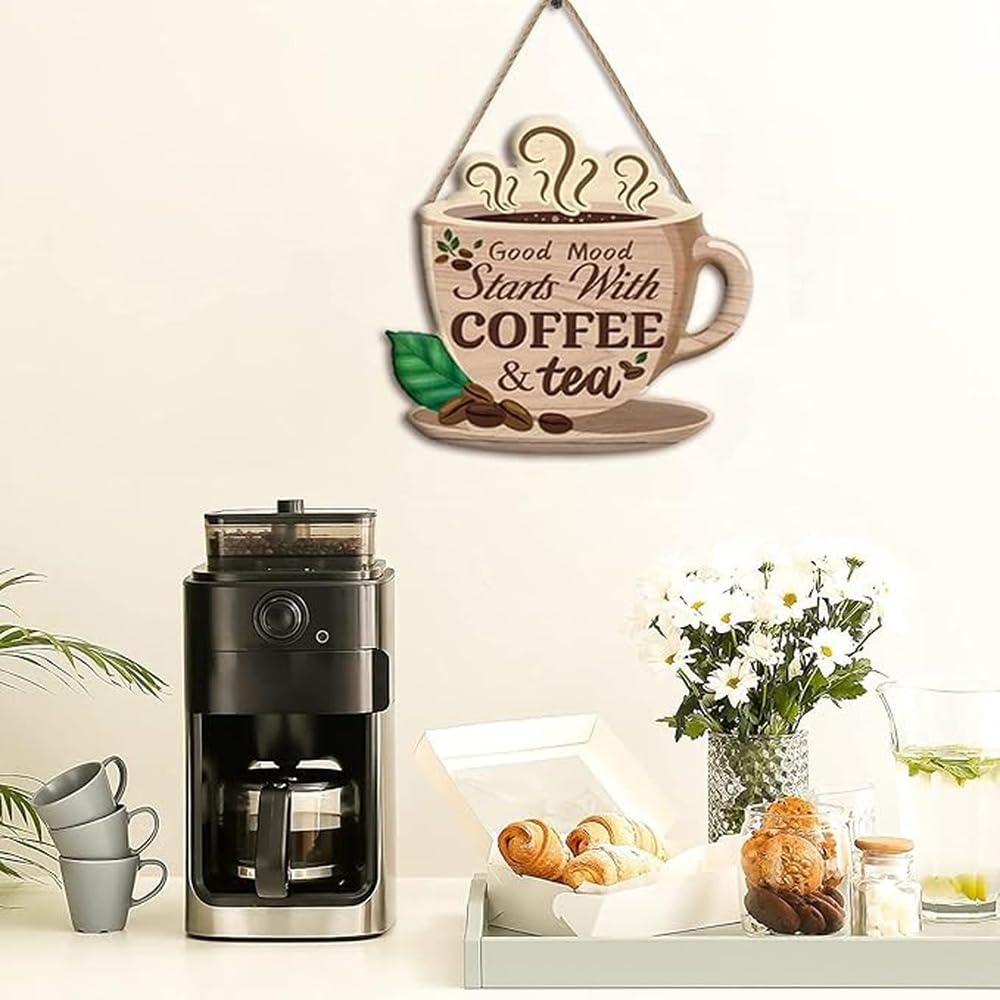 PIXZCSA Stylish Coffee Decor Sign With Funny Quotes Wall Art Piece To Brighten Kitchen Or Dining Room Space Coffee And Tea Sign