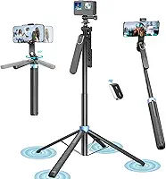 Tobeape Tripé para Celular 180cm Profissional, Pau de Selfie Extensível com Controle Remoto Recarregável, Design Quadripé Estável 2 em 1 para iPhone, Android, GoPro - Ideal para Vídeos e Viagens