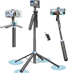 Tobeape Tripé Extensível para Celular 180cm com Controle Remoto Recarregável, Design Quadripé Estável 2 em 1 para iPhone, Android e GoPro – Ideal para Vídeos, Lives e Viagens