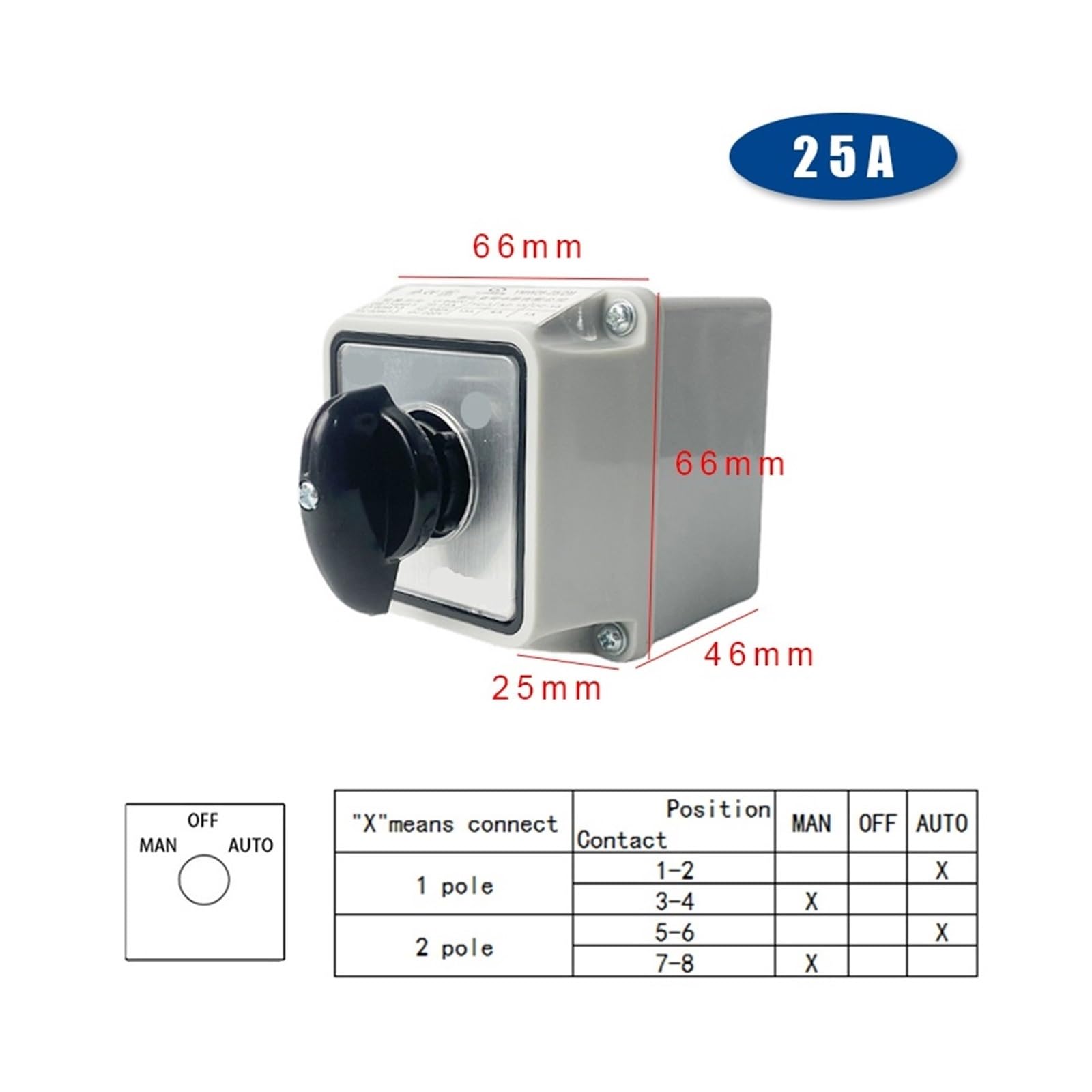 LW26-25/2M Camma di commutazione Commutatore Rotante a 3 Posizioni 25A 2 Poli con Scatola Custodia Impermeabile Retromarcia Motore Elettrico(Switch Box MOA)