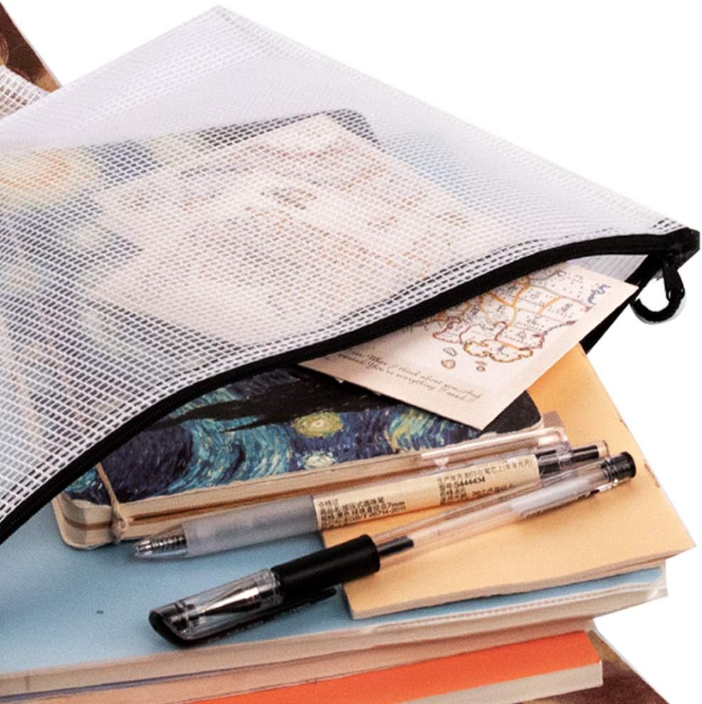 6pcs Mesh Zipper Pouches - Zipper File Bags/Waterproof Document Bags/File Folders A5 Size for School Driving Test/Office Receipts/Household Bills/Travel Storage Black 9.3x7 inches OS03BK06