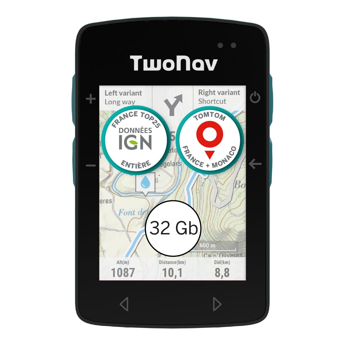 TwoNav Roc + Tarjeta de Francia IGN Topo Completa, GPS de Deportes con Pantalla de 2,7 Pulgadas para Bicicleta de montaña, Bicicleta, Gravel o bikepacking con Tarjetas Incluidas. Color Turquesa
