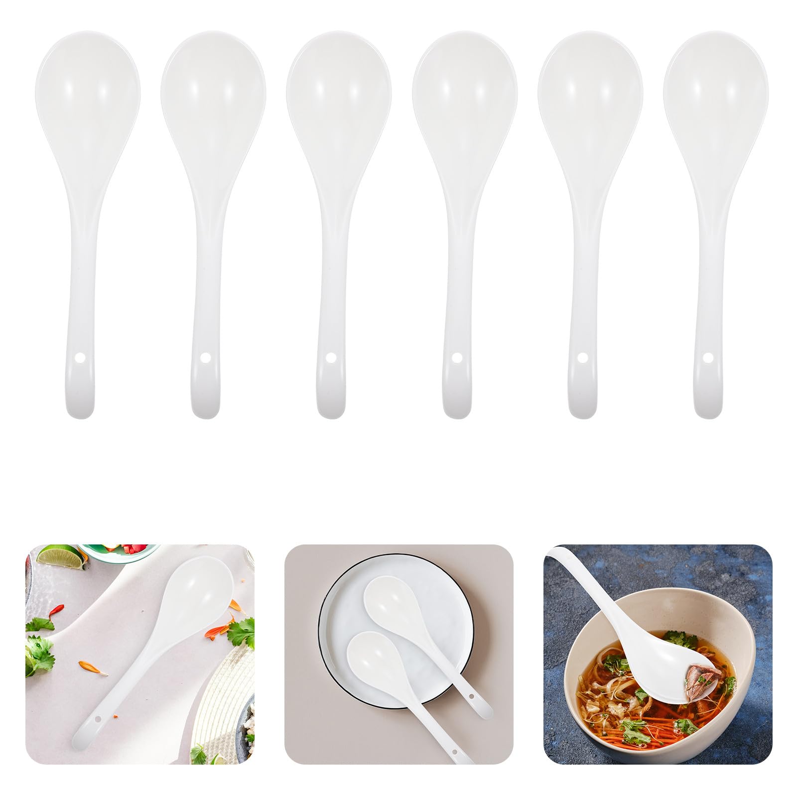 Uonlytech Lot de 6 Cuillères à Soupe en Céramique Blanche Légères et Résistantes, Design Simple et Élégant Cuisine Maison et Service de Table