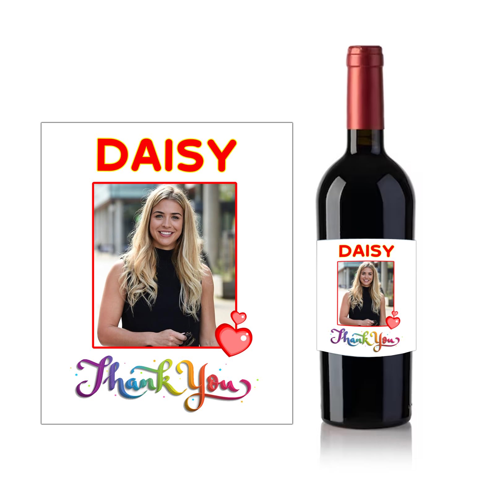 Photo Personalised Thankyou Bottle Label Sticker for Wine Birthday Anniversary Xmas