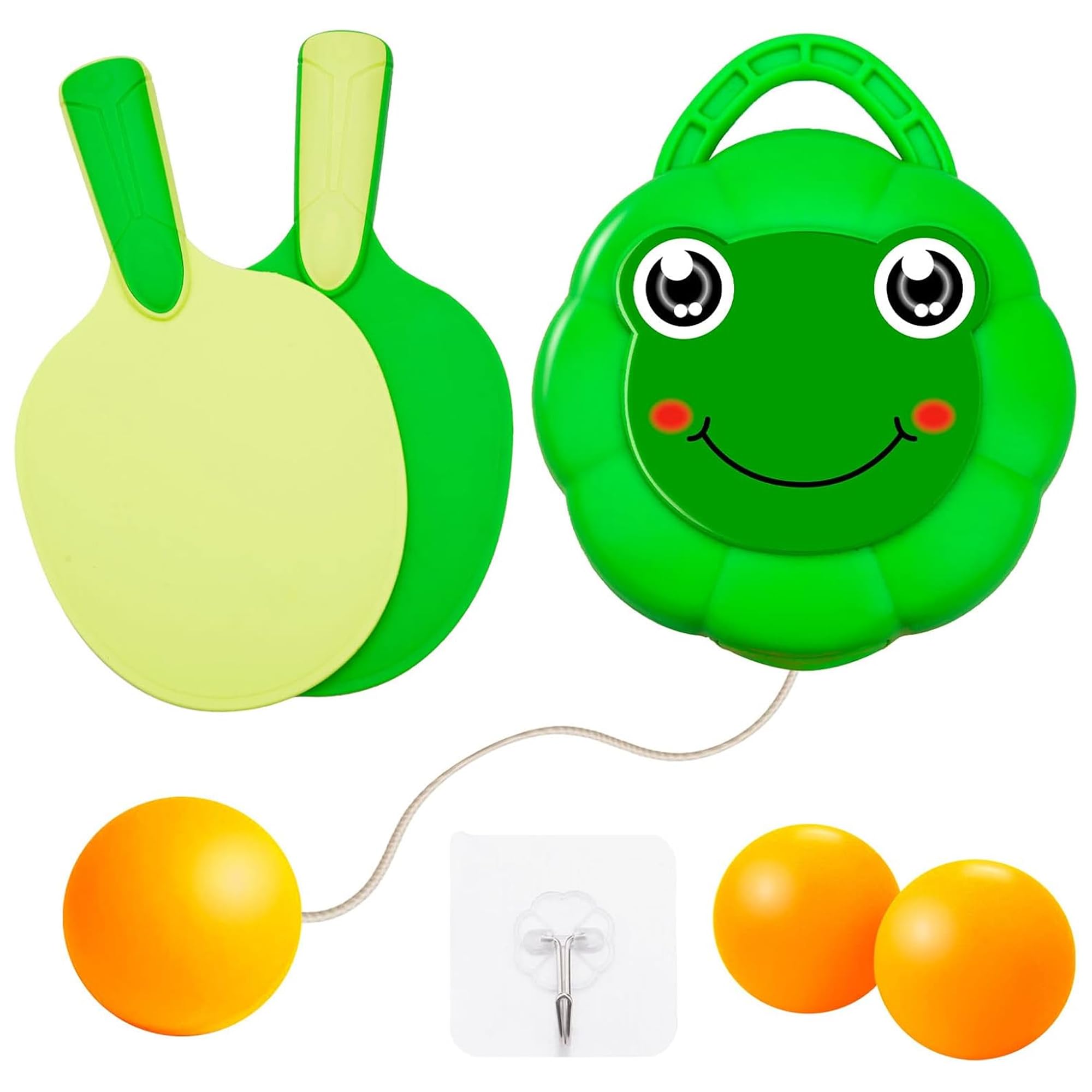 Kidology Round Hook Hanging Table Tennis Trainer Portable Set – Includes 2 Rackets, 3 Practice Balls & Adjustable Height for Self-Training Ping Pong Indoor Games for Kids (Green)-image-3
