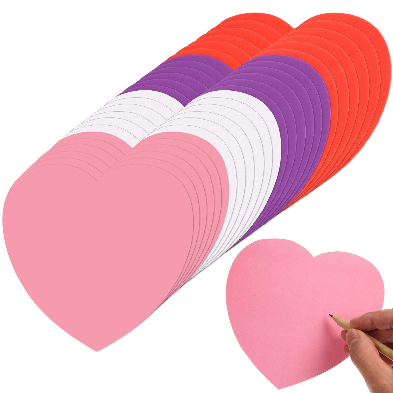 72 Pcs Valentine’s Day Heart Cutouts Large Red Pink White Purple Paper Heart 6 Inch Heart Shape Card Paper Heart Die Cut for Classroom Bulletin Board