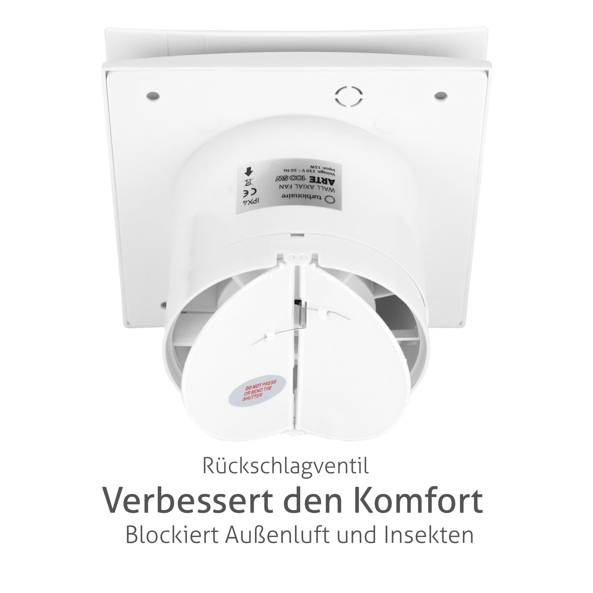 Turbionaire Arte 100 TW Badlüfter, Timer, 100 mm, Rücklaufsperre, IPX4, Leiser Abluftventilator, Mit Perimeterabsaugung, Für Belüftung im Badezimmer und WC