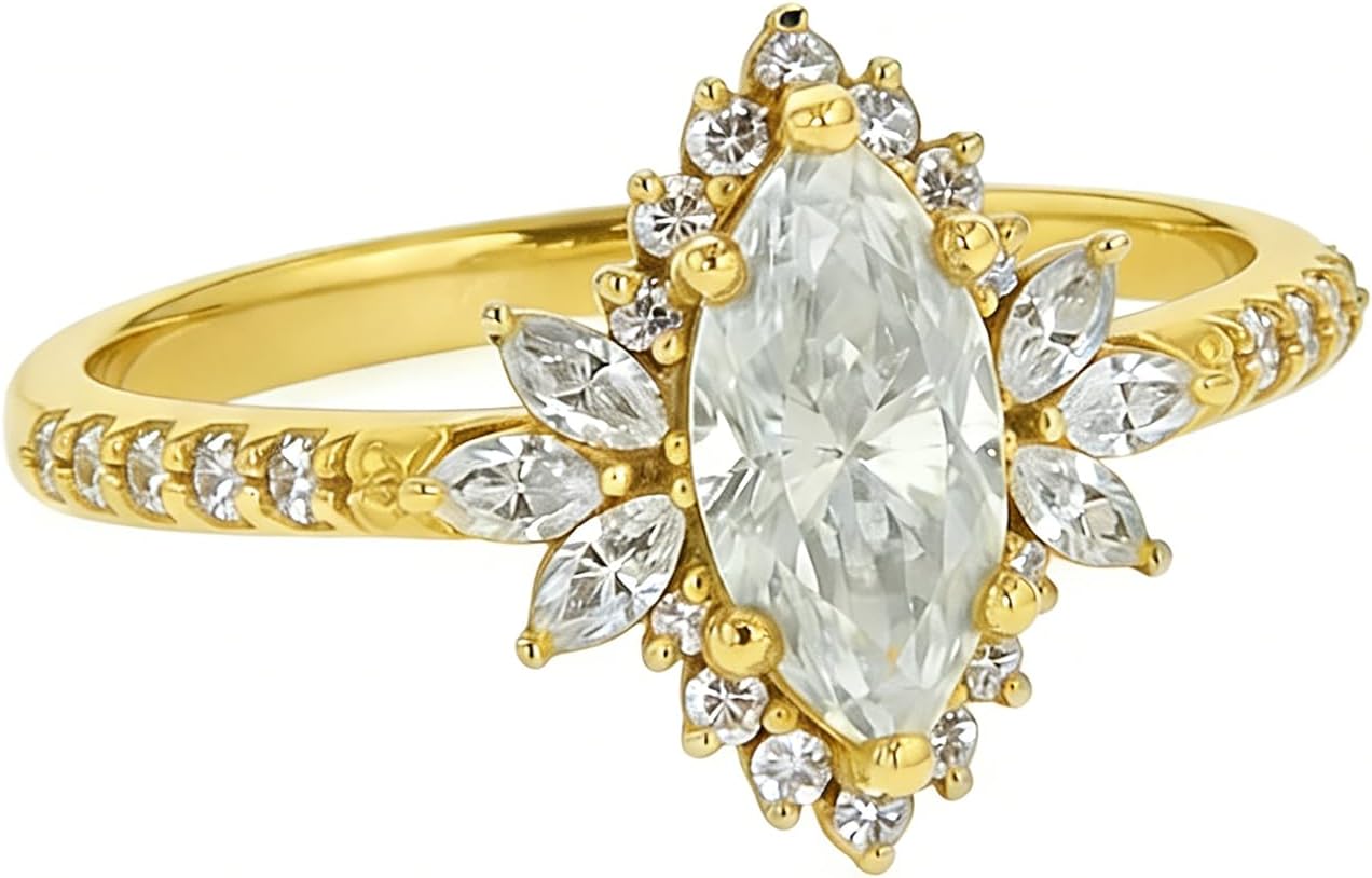 2 CT Center Marquise Cut Moissanite Engagement Ring, 10K/14K/18K Solid Gold Bridal Rings for Women Girlfriend Her Wedding Anniversary Size 4-12
