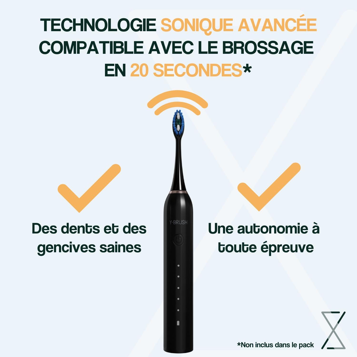 CleanMate - Cepillo de dientes eléctrico sónico compatible con cabezales de cepillo en Y, 2 meses de duración