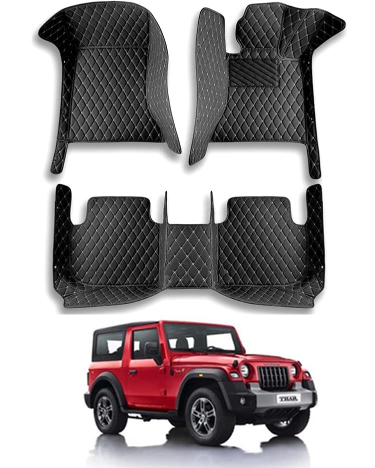 RKPSP Waterproof & Luxury 7D Black Without Grass Car Floor/Foot Mat for Thar.