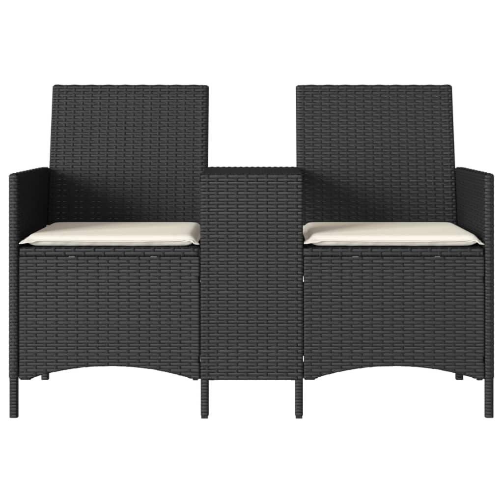 Gartensofa 2-Sitzer mit integriertem Tisch Poly Rattan Gartenbank mit Kissen Lounge-Doppelsofa für Balkon Terrasse und Garten Schwarz 126x59x82 cm