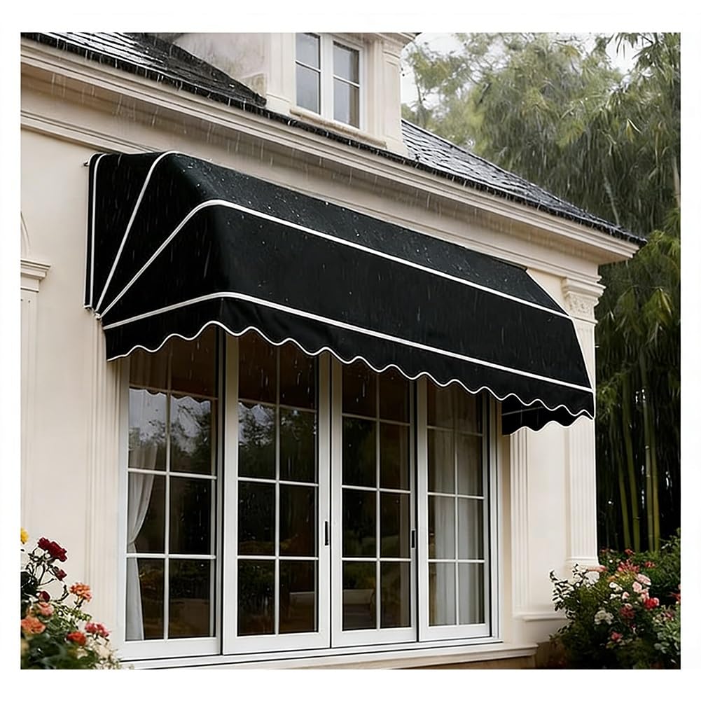 French Curved Retractable Awning, Window Canopy Awning/Door Canopy, Foldable Aluminum Frame, UV Water-Resistant Fabric Shelter, for Yard Porch Balcony, Easy to Install(Black,120x60x60cm)