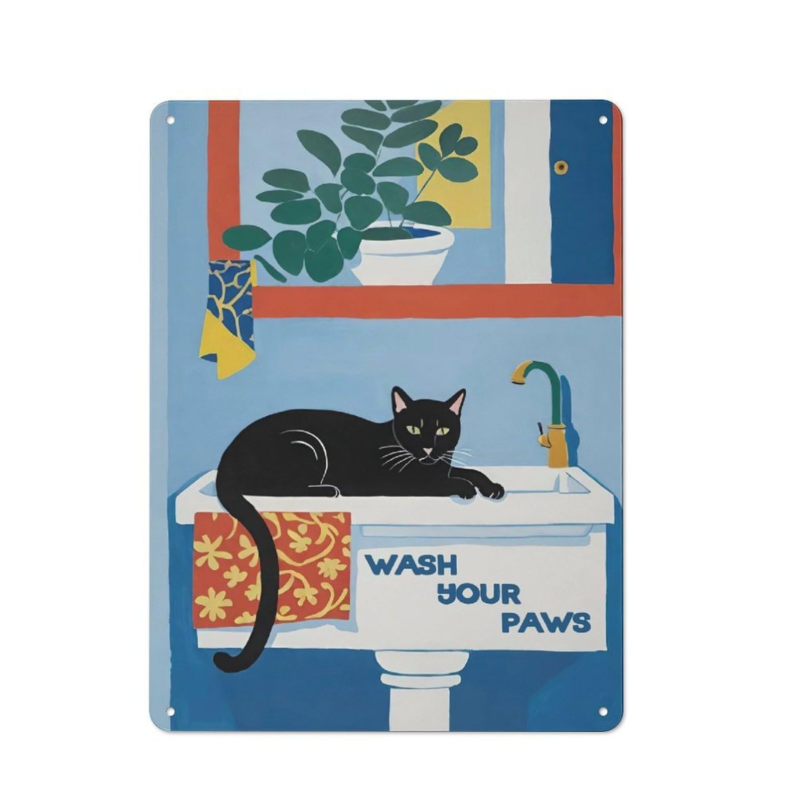 Junmoney Style-12 Metal Wall Sign 40X30cm Featuring Wash Your Paws Cat For Bar Or Restaurant, Gift For Bar Decor Enthusiasts During The Christmas Season