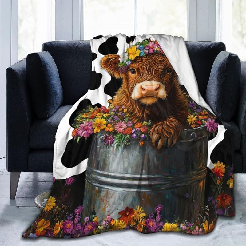 Highland Cow Blanket Warm Plush Cow Flannel Throw Blanket Super Soft Fleece Cozy Fuzzy Highland Cows Stuffed Animal Blanket Gifts for Kids Teens Adults Room Decor 40"X50" - Image 3