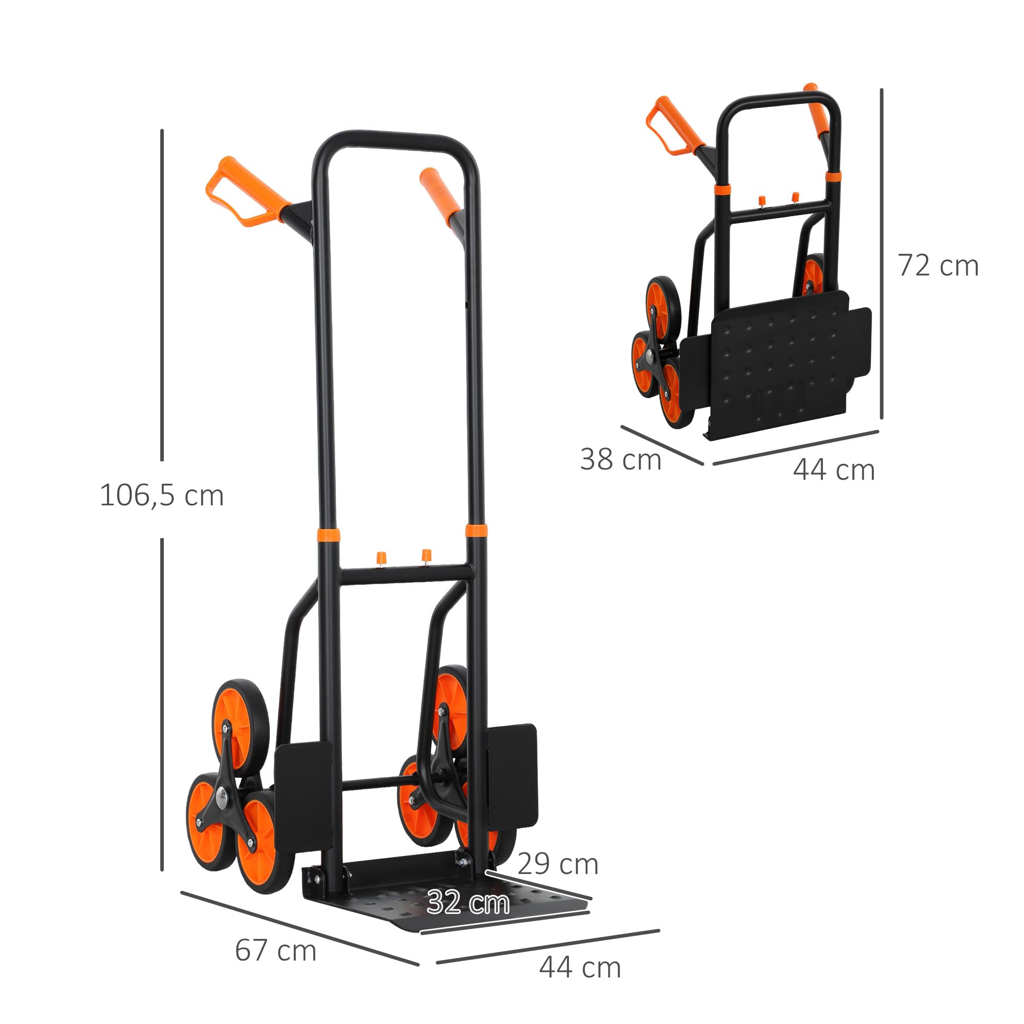 DURHAND Carretilla Sube escaleras Pesada Plegable 120kg Naranja | Sobre ruedas, saco multiusos, carretilla de acero para mudanza