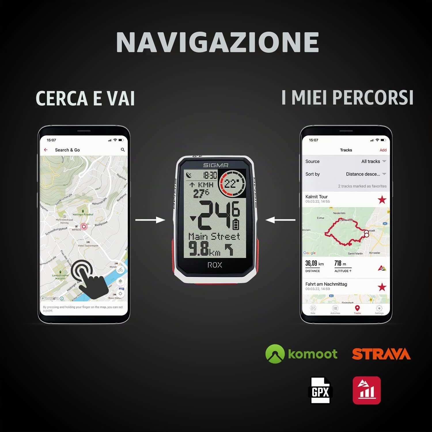 SIGMA ROX 4.0 (Bianco) HR Set |GPS bike computer incl. cardiofrequenzimetro | Dispositivo di navigazione compatibile con le e-bike I Tachimetro GPS impermeabile con misurazione dell'altitudine