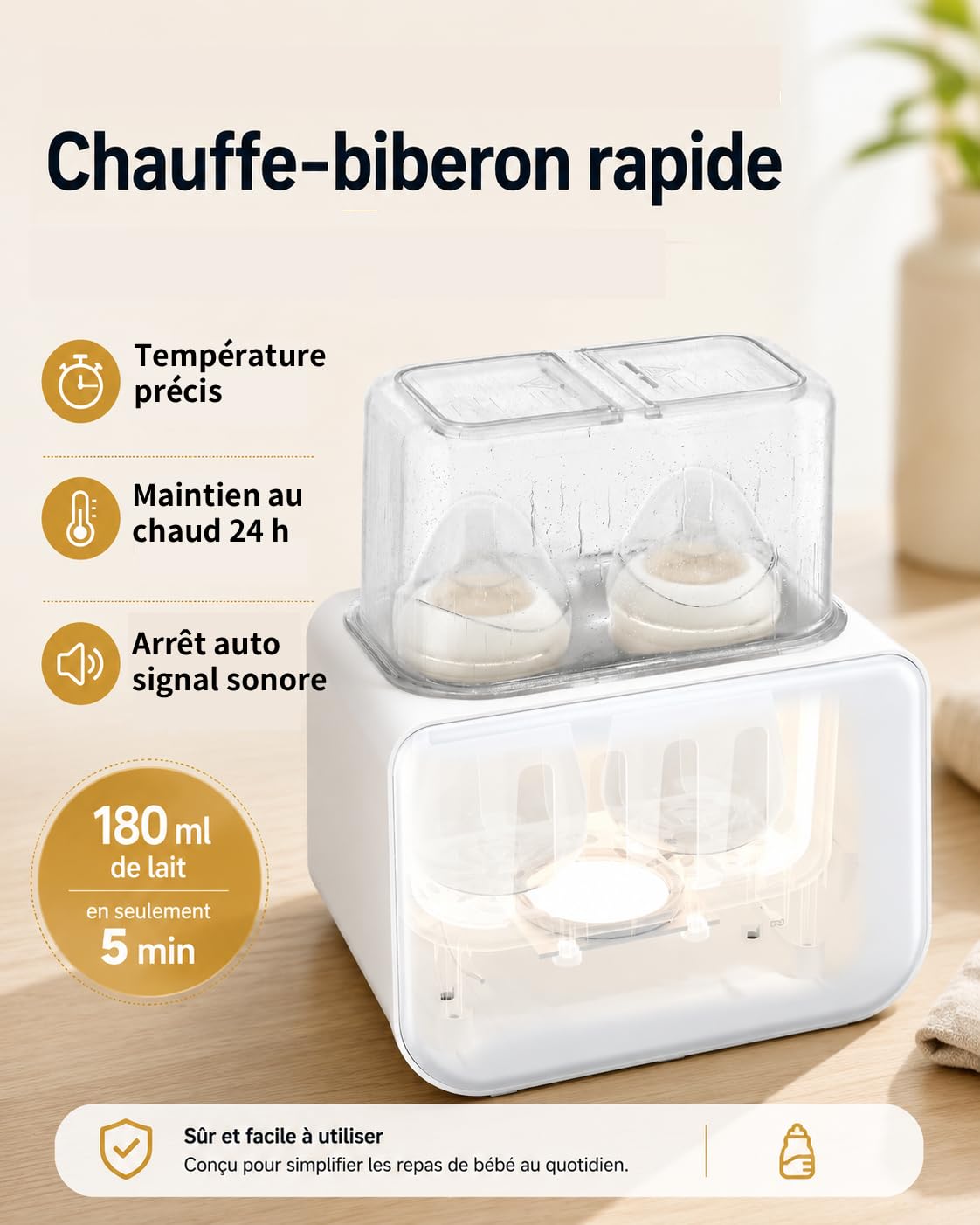 Grownsy Chauffe Biberon Double 9-en-1 avec Fonction de Stérilisation, Écran LCD et Contrôle Précis de la Température, Maintien au Chaud 24H, Décongélation, Chauffe-Petits Pots, Sans BPA