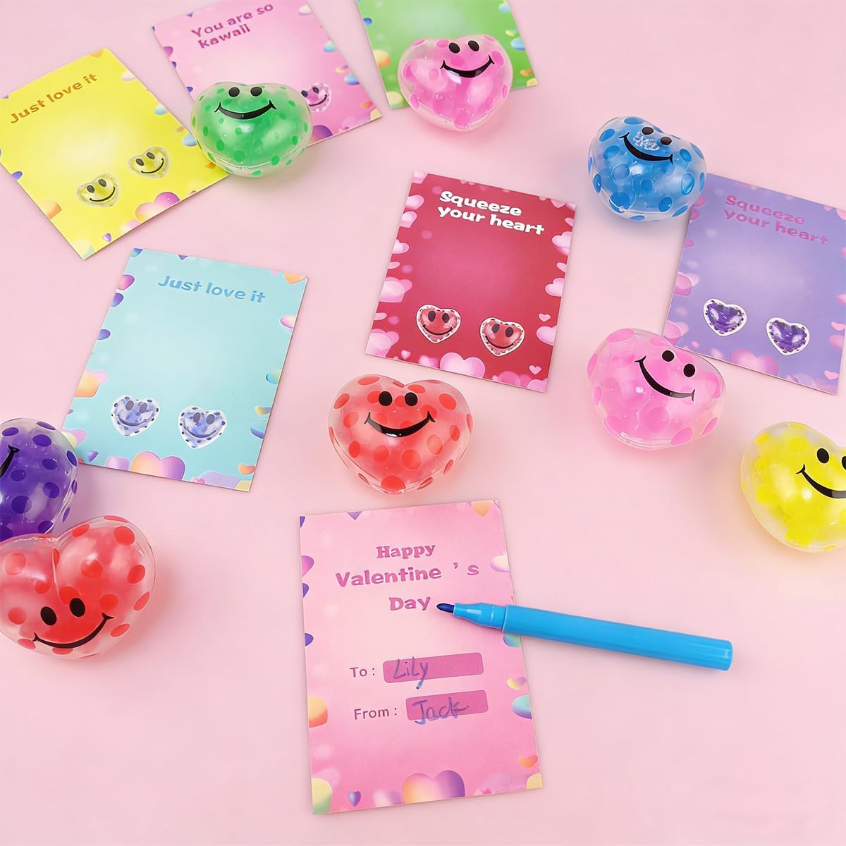 Anditoy 24 PCS Valentines Cards with Heart Squeeze Toys Stress Balls for Valentines Day School Class Classroom Gifts Prizes Party Favors - Image 6