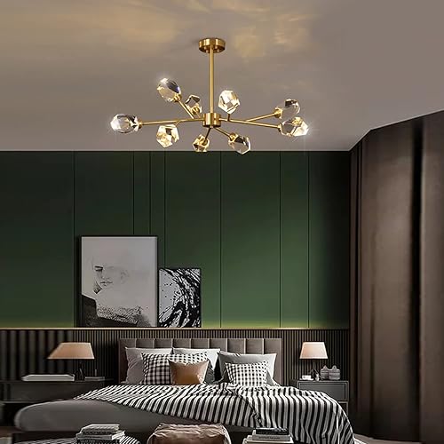 Miniatura 4 de Flashing God Candelabros Sputnik - Moderno cristal, lámpara de araña dorada de 9 luces para comedor, accesorios de iluminación de cocina