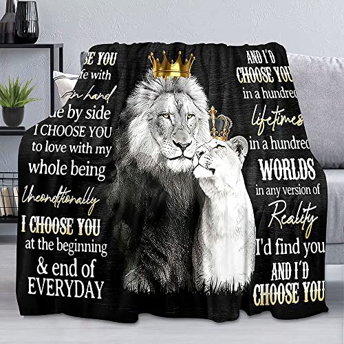 Luvivihome Lion Throw Blanket, Lion King And Queen Lion Couple African Safari Wild Animal Black Blanket, Cozy Soft Lightweight Fluffy Fuzzy Warm Plush Flannel Fleece Blanket For Couch, Sofa, 30"X40" #TOP2